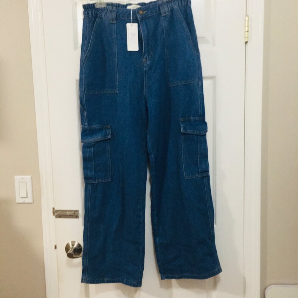 2XL Unisex Cargo Denim Pants – Wide Leg, Multi‑Pocket, Straight Fit - Picture 2 of 13